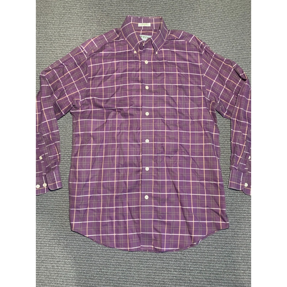 Orvis Button Down Shirt Size M Medium Mens Long Sleeve Purple Plaid 100% Cotton